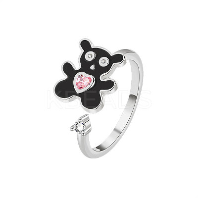 Brass Pave Cubic Zirconia Enamel Rotating Cuff Open Rings for Women FS-WGCF8B8-01-1