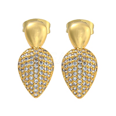 Teardrop Brass Pave Cubic Zirconia Dangle Stud Earrings for Women EJEW-N054-43G-1