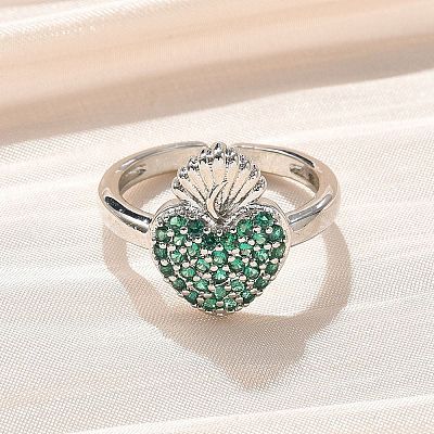 Sacred Heart Brass Micro Pave Cubic Zirconia Cuff Rings for Women RJEW-B117-01P-1
