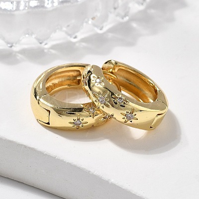 Clear Cubic Zirconia Star Hoop Earrings EJEW-C022-01G-1