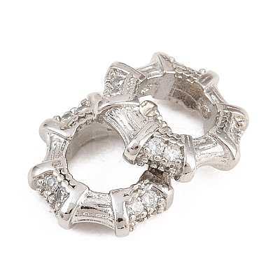 Octagon Brass Micro Pave Clear Cubic Zirconia European Beads KK-B186-15P-1
