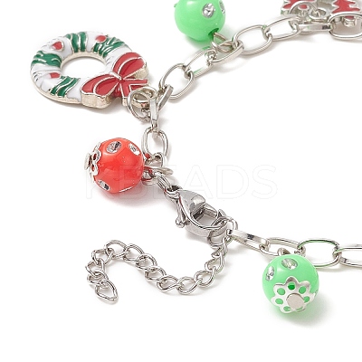 Christmas Tree & Santa Claus Alloy Enamel & Acrylic Charm Bracelet BJEW-JB09301-1