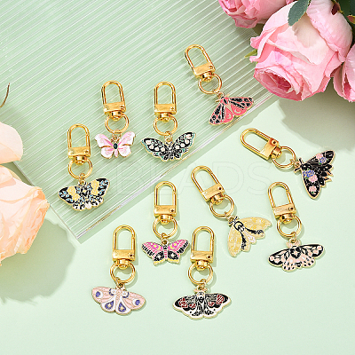 10Pcs 10 Styles Alloy Enamel Butterfly with Flower Pendant Decorations HJEW-YW00152-1