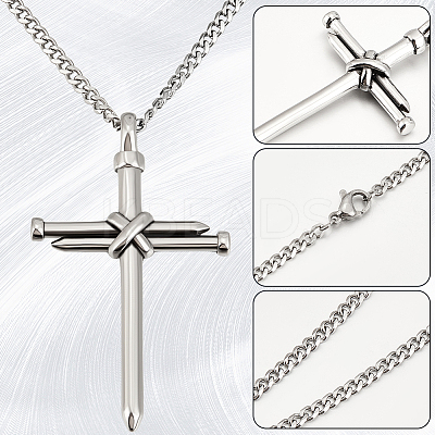 DIY 304 Stainless Steel Nail Cross Pendant Necklace Making Kits DIY-BBC0002-32P-1