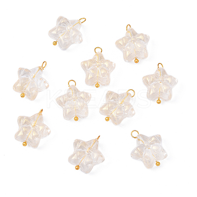 10Pcs Star with Bowknot Glass Pendants PALLOY-YW00059-07-1