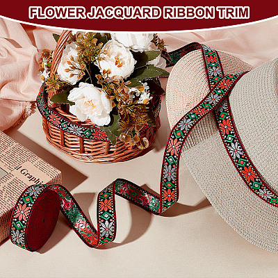 10 Yards Ethnic Style Polyester Jacquard Flower Ribbon OCOR-PH0004-86B-1