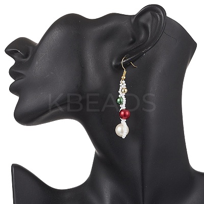 Baking Paint Glass Pearl Round & Seed Beads Dangle Earrings EJEW-TA00756-1