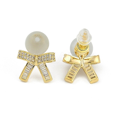Bowknot Brass Micro Pave Clear Cubic Zirconia Stud Earrings for Women EJEW-Q391-26G-1