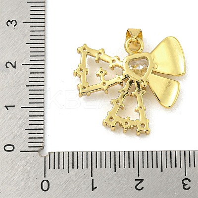 Bowknot Rack Plating Brass Clear Cubic Zirconia Pendants KK-Z053-14G-01-1