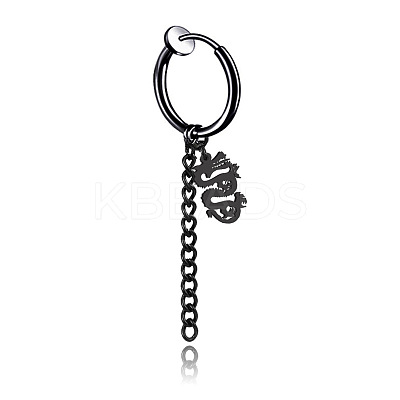 304 Stainless Steel Dragon with Tassel Dangle Clip-on Earrings DRAG-PW0001-80A-B-1