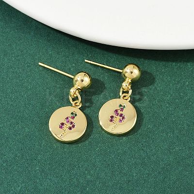 Flat Round with Star & Wing & Snake Brass Micro Pave Cubic Zirconia Dangle Stud Earrings EJEW-Z115-01G-1