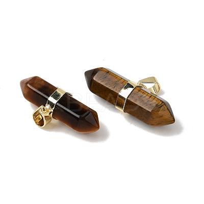 Natural Tiger Eye Double Terminal Pointed Pendants G-NH0001-15G-08-1
