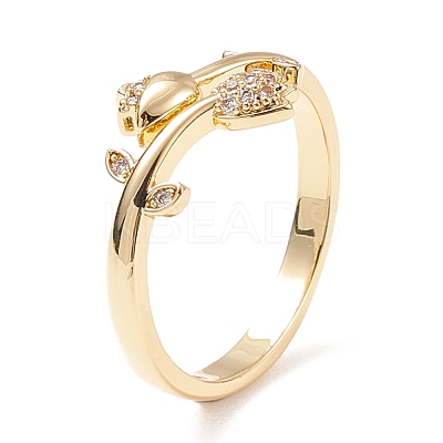 Clear Cubic Zirconia Flower of Life Cuff Ring RJEW-C028-02G-1