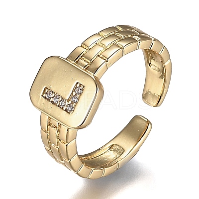 Brass Micro Pave Clear Cubic Zirconia Cuff Rings RJEW-H538-02G-L-1