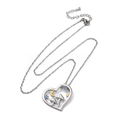 Brass Blue Cubic Zirconia Mushroom Heart Pendant Necklaces for Women LS-NJEW-C067-01P-1