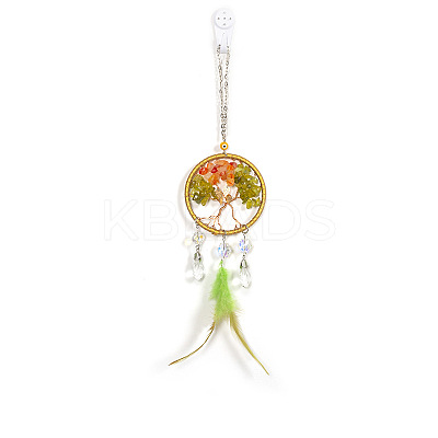 Natural Gemstone Chips Tree of Life Pendant Decorations PW-WG75827-01-1