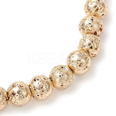 Electroplated Natural Lava Rock Round Beads Stretch Bracelets for Women Men BJEW-JB11982-02-1