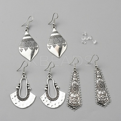 3 Pair 3 Style Tibetan Style Alloy Geometry Dangle Earrings for Women EJEW-WH0047-70D-1