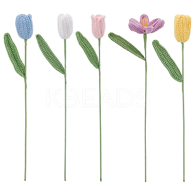 5Pcs 5 Colors Woolen Yarn Artificial Tulip Flower AJEW-FG0004-63-1