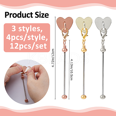 12Pcs 3 Styles Iron Bar Beadable Pendant Decorations KEYC-FH00081-1