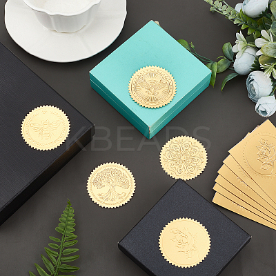 30 Sheets 6 Style Plant & Animal Theme Plastic Self Adhesive Gold Foil Embossed Stickers DIY-CP0006-31-1