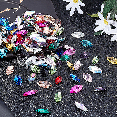 128Pcs 16 Colors Glass Rhinestone Cabochons RGLA-FG0001-17-1