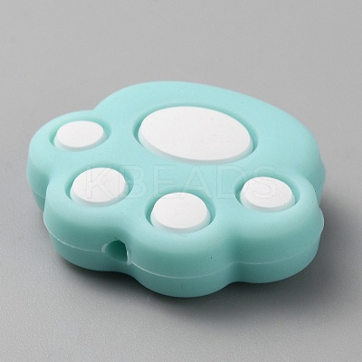 Cat Paw Print Food Grade Eco-Friendly Silicone Focal Beads SIL-WH0012-040F-1