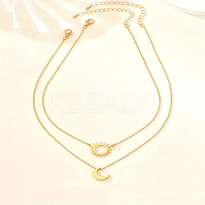 2Pcs Sun & Moon Alloy Pendant Necklaces FS-WGC7774-01-1