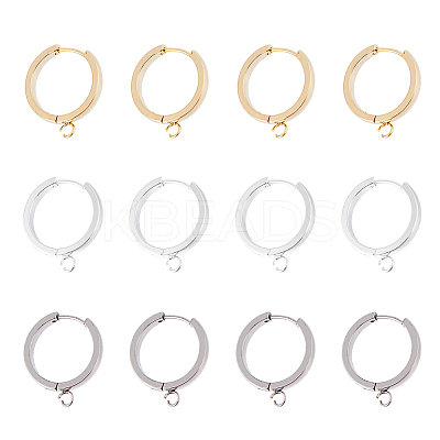 12Pcs 3 Colors 201 Stainless Steel Huggie Hoop Earrings Findings FIND-DC0005-89-1