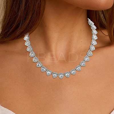 1Pc Heart Zinc Alloy Crystal Rhinestone Cup Chain Tennis Necklaces for Women NJEW-SP0001-06P-1