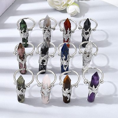 Natural & Synthetic Gemstone & Brass Cuff Rings for Women RJEW-G374-01P-1
