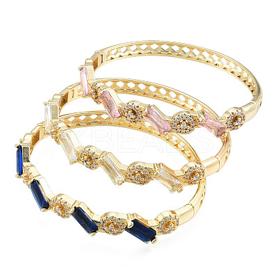 Cubic Zirconia Rectangle & Evil Eye Hinged Bangle BJEW-N012-047-1