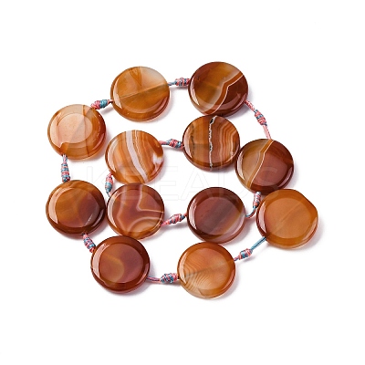 Natural Striped Agate/Banded Agate Coin Beads Strands G-NH0040-01B-1