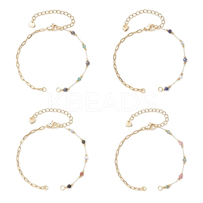 Handmade Faceted Round Gemstone Beads 316 Stainless Steel & 304 Stainless Steel Paperclip Chain Bracelet Making AJEW-JB01587-1