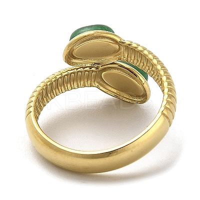 Green Natural Dyed Jade Snake Open Cuff Ring RJEW-C036-01B-G-1