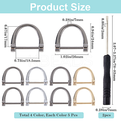 20Pcs 4 Colors Zinc Alloy Adjustable Alloy D Ring Clip Buckles for Bag Chain Strap with 2Pcs Iron Screwdriver FIND-GF0006-92-1