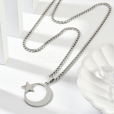 201 Stainless Steel Crescent Moon Star Pendant Twisted Chain Necklaces NJEW-S387-07P-1