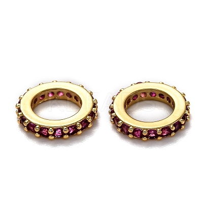 Brass Micro Pave Cubic Zirconia Rondelle European Beads KK-B028-18G-A-1