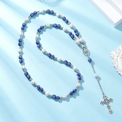Acrylic & CCB Plastic Beaded Rosary Necklaces with Alloy Cross Pendant NJEW-JN05856-02-1