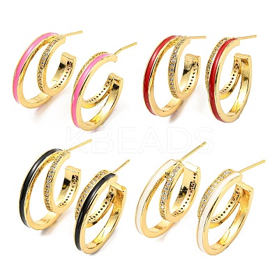 Enamel Round Stud Earrings with Cubic Zirconia KK-C026-10G-1