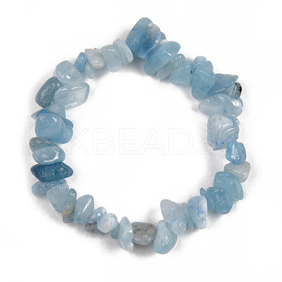 Unisex Chip Natural Aquamarine Beaded Stretch Bracelets X-BJEW-S143-33-1