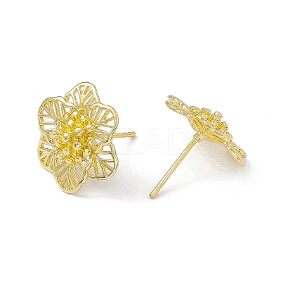 Rack Plating Brass Hollow Out Flower Stud Earrings for Women EJEW-I277-17G-1