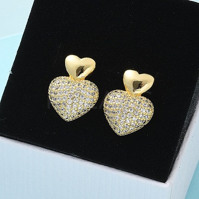 Brass Micro Pave Clear Cubic Zirconia Stud Earrings for Women LS-EJEW-U034-01G-01-1
