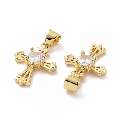 Brass Cubic Zirconia Pendants ZIRC-I062-25G-1