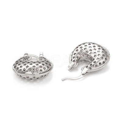 Rack Plating Brass Teardrop with Star Thick Hoop Earrings for Women EJEW-G340-02P-1