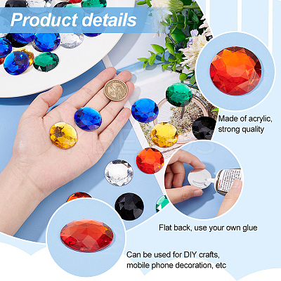 60Pcs 6 Colors Flat Back Acrylic Rhinestone Cabochons OACR-OC0001-16A-1
