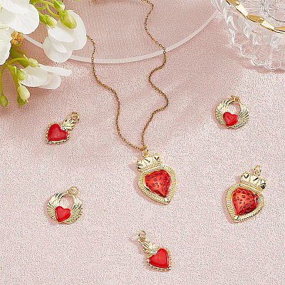 6Pcs 3 Styles Brass Enamel Pendants KK-BBC0019-86-1