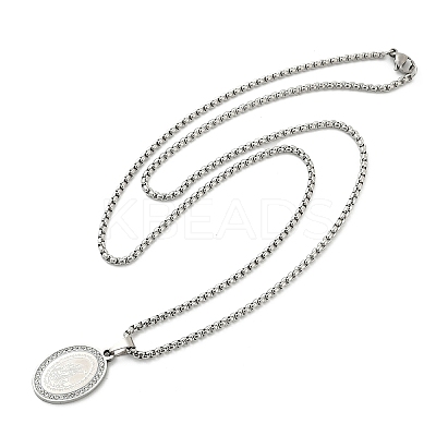 201 Stainless Steel Micro Pave Clear Cubic Zirconia Oval Pendant Box Chain Necklaces for Men NJEW-S387-02P-1
