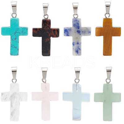 16Pcs 8 Styles Natural & Synthetic Gemstone Pendants G-SC0002-38-1
