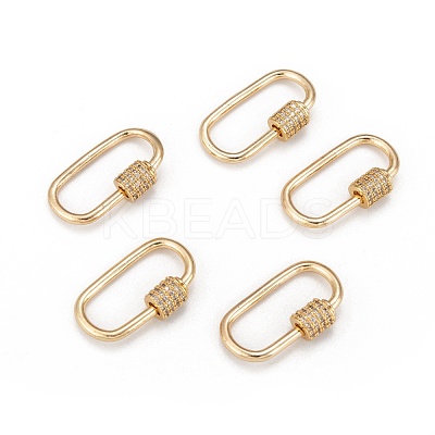 Brass Micro Pave Clear Cubic Zirconia Screw Carabiner Lock Charms ZIRC-T010-10-1